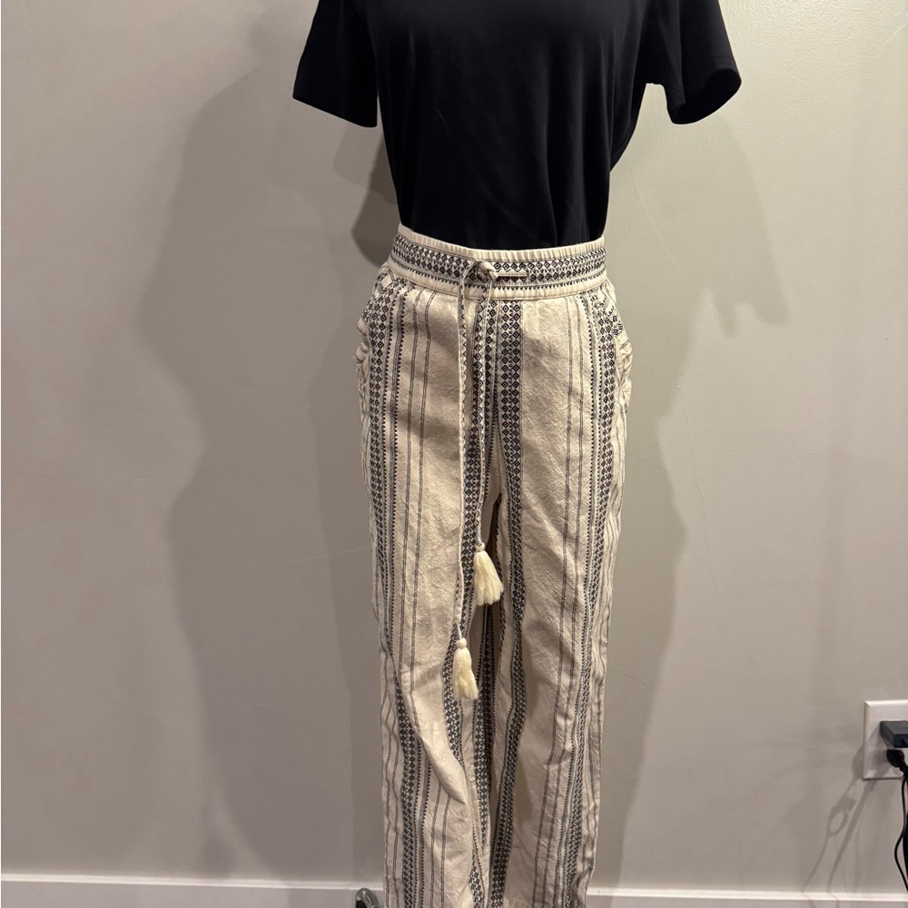 Anthropologie Cream and Black Patterned Pants
